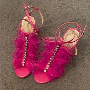 Hot pink feather heels NWOT